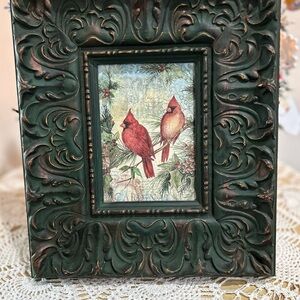 Christmas Cardinal Red Bird Green Vintage 11 x14 Frame